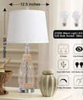 Coastal Glass Table Lamps Set of 2 With Rattan Wicker, 26.5 Inch Nautical Bedside Lamps with USB Ports and White Fabric Shade