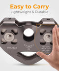 Zipline Pulley Trolley Rescue System With Dual Speed Pulleys 30kN 6700Lbs Heavy Duty Rigging shown with hand for size reference