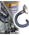 Heavy Duty Welding Fume Extraction Arm With Flexible Dust Collection Hood And Smart Throttle Valve For Soldering Smoke Removal 5 Foot articulated tube in industrial setting.