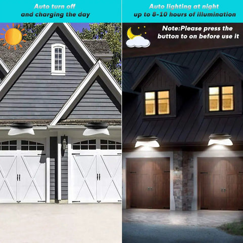 Six Pack 9 LED Solar Gutter Lights 100LM Output IP55 Waterproof Outdoor Gutter Lighting on garage during day and night
