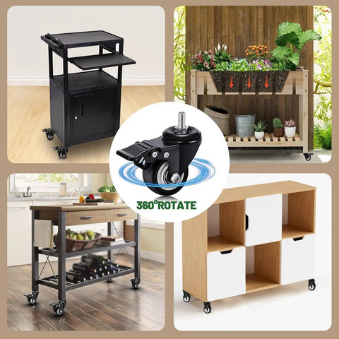 Heavy Duty Swivel Caster Wheels With Locking Brake And Threaded Stem for smooth rolling on various furniture and carts.