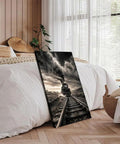 Killer Monochrome Train Canvas Wall Art Vintage Steam Locomotive Poster With Desert Canyon Tracks And Dramatic Storm Clouds Framed 24x36 Inches Ideal For Living Room Or Man Cave Decor