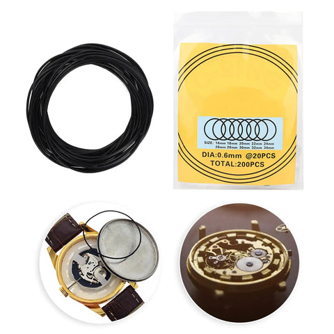 Pro Grade 200 Pcs Watch Gasket Kit 0.6mm Rubber O Rings Set For Watch Repair DIY Gear 16mm To 34mm In 10 Sizes packaging and gaskets
