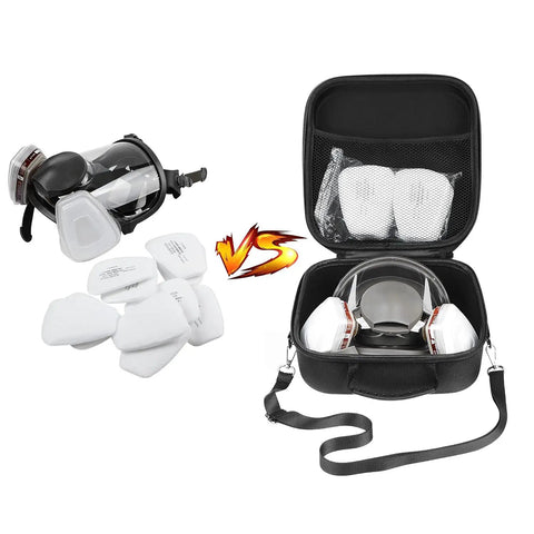 Hard Protective Travel Case For 3M Full Facepiece Reusable 6700 6800 6900 with EVA inserts, respirator, and filters displayed.