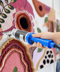 Top Shelf Electric Craft Scissors Engineered For Sharp Carpet Carving And Lightning Fast Tufting Trimming, blue handled tool cutting rug.