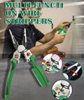 Man using 8 In 1 Wire Stripper With Voltage Tester And Multi Function Electric Pliers For Pros And DIYers in green