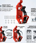 Heavy Duty Shovel Mount For Roof Rack With Metal Rubber Axe Holder And Quick Release Clamps for Trucks illustrated features