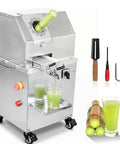 Commercial Sugar Cane Juicer Machine With Stainless Steel Juice Press And 110V Power Source features a feed inlet and fresh juice.