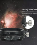 Close-up of M4 locking screw on Camera Angle Adjuster for SV550 80mm F6 Scope, 360 Degree Rotator with M63 Thread for astrophotography.