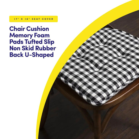 Cozy Memory Foam Chair Cushions Set Of Four With Tufted Non Slip Rubber Backing And U Shaped Design 17 By 16 Inch Checkered Black And White Seat Pads For Office Dining Kitchen Chairs Slip Resistant Comfort