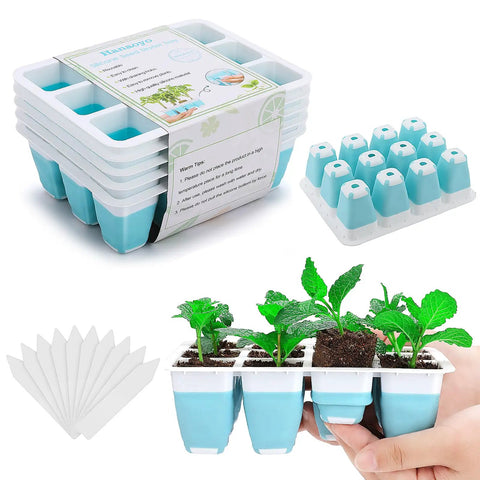 5 Piece Reusable Seed Starter Tray Kit With 60 Cells And Pro Grade Flexible Pop Out Silicone Cells For Easy Transplanting visible