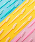 Top Shelf Dermaplane Razor Blade Refills For Ultra Smooth Face Shaving And Gentle Exfoliation With Durable Stainless Steel Eyebrow Shapers For A Flawless Daily Skin Care Routine That Hits Different in assorted colors on a colorful background.