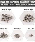 Marvelity Premium helicoil thread repair kit; metal inserts M5–M12, counts M12 10, M10 25, M8 25, M6 25, M5 25.