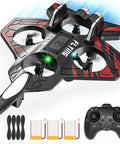 Foam RC Plane Fighter Jet With Auto Hover And 360 Flip Aerial Stunts, Headless Mode, remote control, three batteries, and propellers
