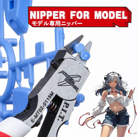 4.8 Inch Single Blade Model Nipper With Non Slip Grip For Gunpla Sprue Cutting in action next to model figure