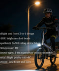 Cyclist using Front Light With Horn For E Bikes 115 Lux Bright LED Headlight 75 To 100 dB Horn at night