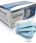 Straight Up Super Comfy Blue Disposable Face Masks Made In Usa Medical Grade 3 Ply Astm Level 1 Filtered Ear Loops 50 Pack in packaging.