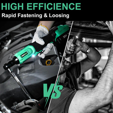 20V Cordless Ratchet Wrench Kit with LED work light vs manual wrench in automotive repair