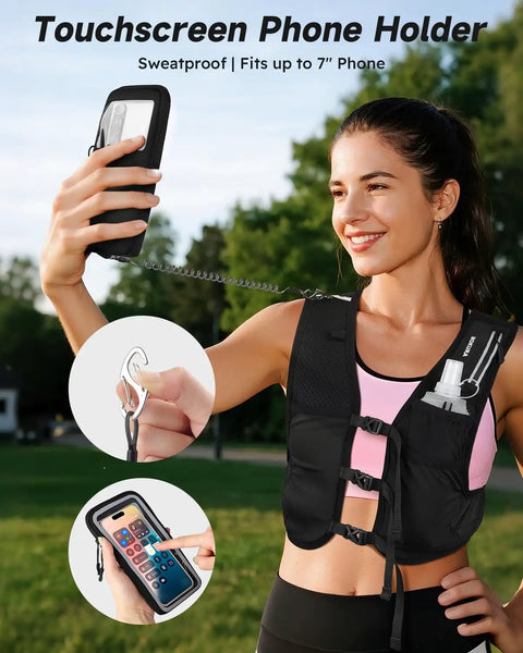 Ultra Lightweight Hydration Vest For Running With 500ml Soft Flask and Phone Holder in use outdoors