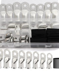 48 Piece Battery Tinned Copper Terminal Connectors Kit With Heat Shrink Tubing Includes AWG 1 0 2 0 3 0 4 0 Crimp Ring Lugs in box