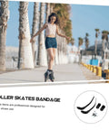 Person skating outdoors wearing Two Pack Roller Skate Straps With Buckle And Screws For Inline Skates, black color.