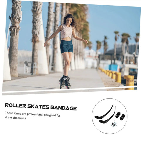 Person skating outdoors wearing Two Pack Roller Skate Straps With Buckle And Screws For Inline Skates, black color.