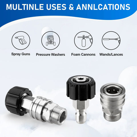 Pressure washer adapter set, stainless steel, M22 to 3/8 in quick-connect swivels, 4-pack