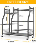Heavy Duty Garden Tool Organizer With Lockable Wheels, Yard Tool Storage Rack dimensions, steel frame and three shelves