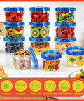 10 Pack 17 Oz Reusable Freezer Storage Containers With Twist Top Lids Airtight Clear Plastic Meal Prep Containers For Leftovers Lunch Fruit Salad Snacks And Small Soup Microwave Safe shown with assorted fruits and snacks