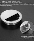 Round 304 stainless steel pull with side screw, part of Four Pack Recessed Door Handles Round Hidden Concealed Pulls 2.75 Inch Flush Finger Pulls