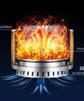 22 Inch Smokeless Outdoor Fire Pit With Waterproof Cover Stainless Steel Wood Burning Bonfire Pit For Camping Patio Or Backyard Hangouts Low Smoke Design For Cleaner Smoke And Cozy Warmth showing combustion levels and air inlet design