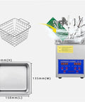 Heavy Duty 2L Ultrasonic Cleaner For Vinyl Records, Jewelry Watch And Glasses Cleaning, stainless steel tub with basket and controls.
