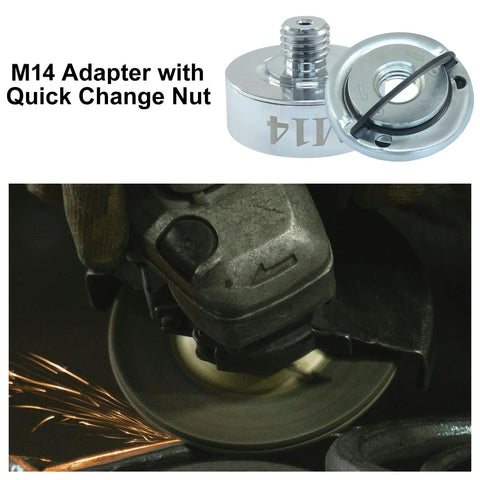 XLOCK M14 Thread Adapter Kit With Grinder Quick Change Nut and stainless steel construction in use