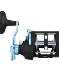 Tough As Nails Saltwater Level Wind Fishing Reel Size Thirty featuring graphite housing and brass main gear from a side angle.