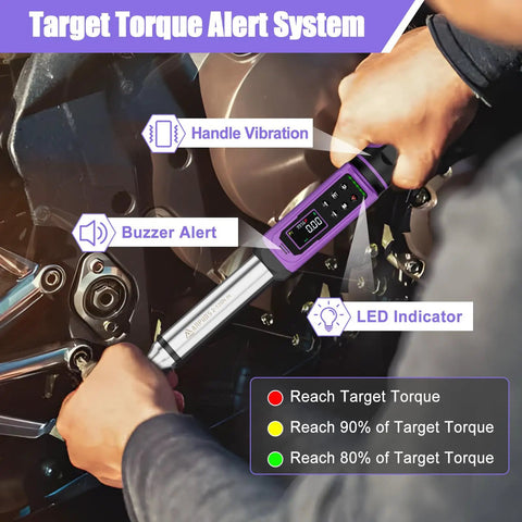 Digital Torque Wrench With Three Eighths Inch Drive, 1.5 To 99.56 Foot Pounds And 2.03 To 135 Newton Meters in use on motorcycle engine