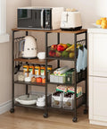 Rolling Kitchen Island Cart On Wheels With Four Tier Shelves And Storage Baskets, Six Removable Hooks, Locking Casters, Espresso Finish