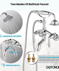 Wall Mount Clawfoot Tub Faucet With Handheld Shower Sprayer, Double Function Diverter, Hot And Cold Water Mixer, Polished Chrome