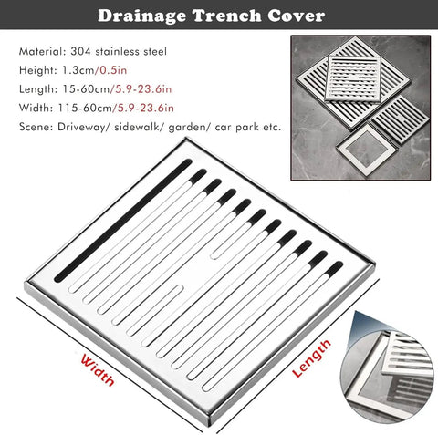 Heavy Duty Outdoor Drain Guards And Stainless Steel Catch Basin Covers Foolproof Floor Drain Kit Built Tough For Driveway Yard Deck And Basement No Sweat Install Smooth Drainage Flow Two Pack with 304 stainless steel trench cover.