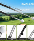 Retractable Golf Swing Trainer For Right Handed Players With Grip Aid And Arm Band, dual length stainless steel shaft and rubber grip.