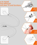 Diagram showing Six Pack Adjustable Forty Two Inch Metal TV Safety Straps No Drill Adhesive Anti Tip Furniture Wall Anchors details