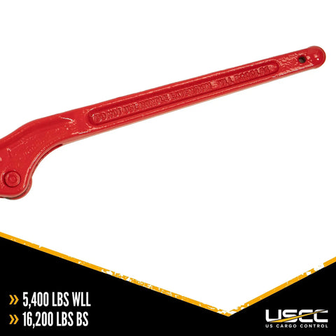 Badass Heavy Duty Lever Load Binder For 516 Inch Grade 70 Chain With 5400 Lbs Working Load Limit And 16200 Lbs Break Strength shown with a red handle.