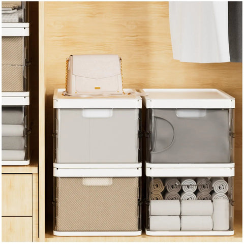 19 Quart Upgrade 4 Pack Stackable Storage Bins with 2 Lids used in closet for clothes and accessories organization