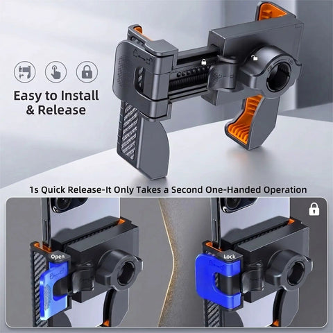 1 Inch Ball Screw Mount Phone Holder For Boat Car Truck And Desktop With Long Arm For Unobstructed Camera View, Ideal For Recording On Water Or Road, Durable Aluminum Build, Secure Grip, Easy Adjustments, quick-release clamp open and lock view