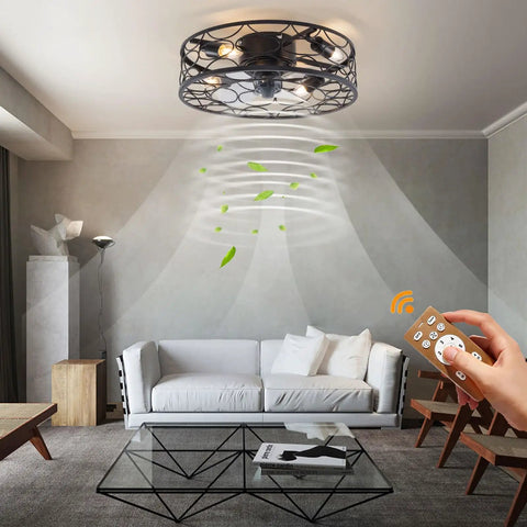 ALSKXaxna Ceiling Fan with Light 30W 3 Blades Pure Copper Motor for Bedroom in a stylish living room setting.