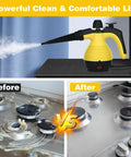 Heavy Duty Handheld Steam Cleaner For Deep Kitchen And Bath Scrubbing with steam nozzle cleaning grease off stove.