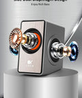 12W Mini Desktop Computer Speakers With Volume Control, USB Powered, showcasing side dual diaphragm design for deep crisp bass