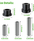 Size details for Front Leaf Spring And Upper A Arm Bushing Kit For Club Car DS Golf Cart 1992 Onward Ready To Install Replacement OEM Parts 1016346 1016349 1016350 1012303 1015583 Urethane Bushings With Inner And Outer Sleeves.