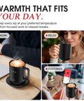 Smart AI Temp Control Heated Coffee Mug With Auto Beverage Detection for work and relaxation, 12oz black stainless steel.