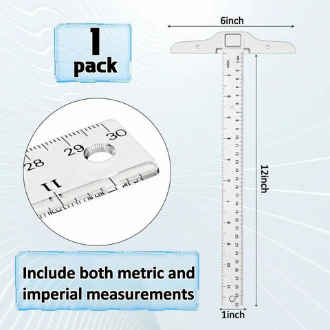12 Inch T Square Ruler Transparent Plastic for Drafting and Layout Work with Inches and Metric Calibrations, Pro Grade Clear