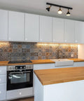 Slick Vintage Floral Ceramic Cabinet Knobs In Rich Red on white cabinetry with a wooden countertop and patterned backsplash.